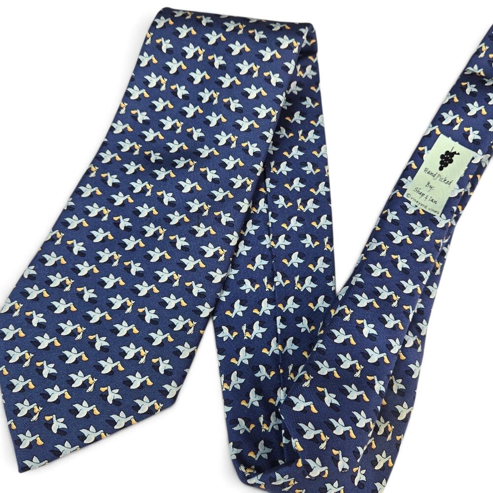 Vineyard Vines Martha’s Vineyard Tie 100% Silk Pelicans Flying Blue Made in USA